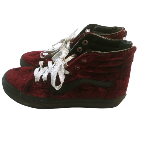 Kids Burgundy Velour Vans - Picture 2 of 11